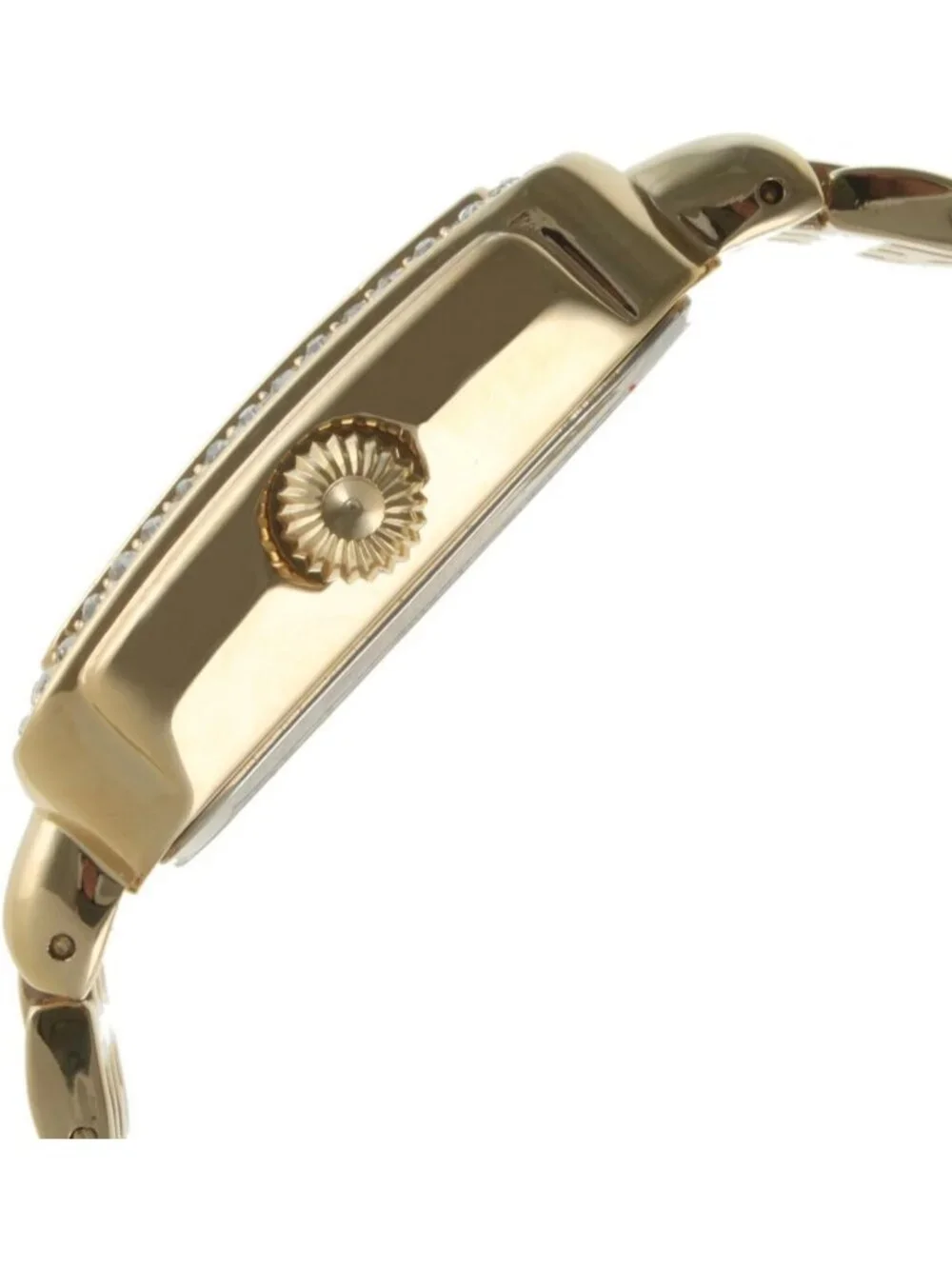 Women's Gold Analog Rectangle Crystal Decorated Bezel Numerals Bracelet Watch